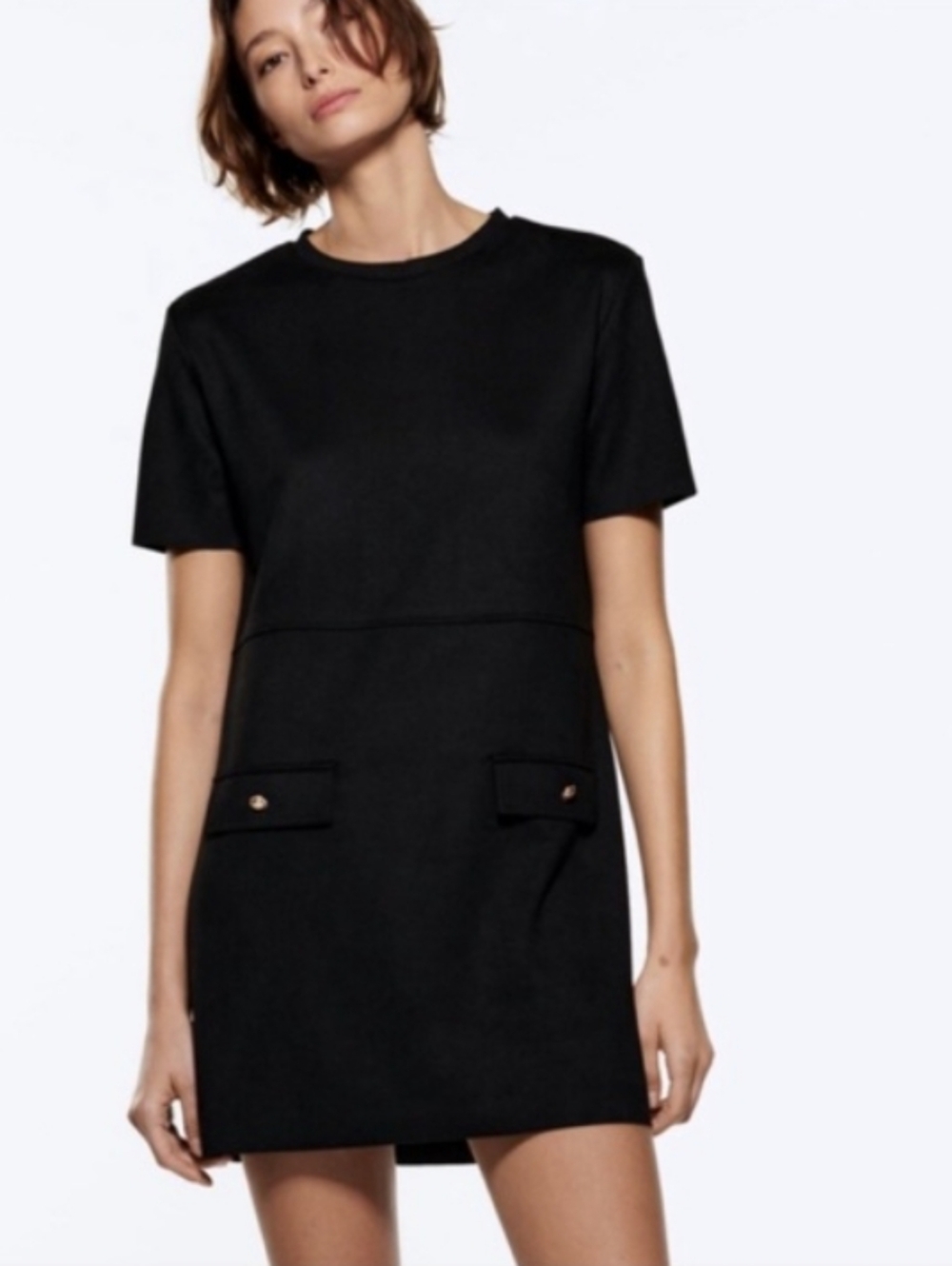 Zara Blk Dress Faux Suede Gold Buttons Sz M